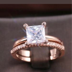 NWT Rose Gold Plated White Sapphire Ring Set